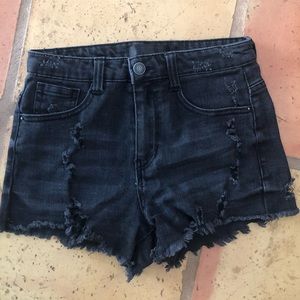 Black Distressed High Waisted Shorts